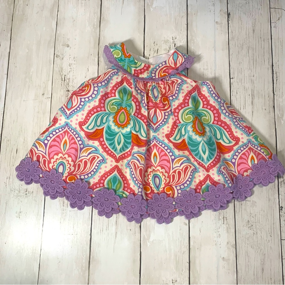 Counting Daisies Pink and Purple‎ Sleeveless Sundress with Peter Pan Collar
